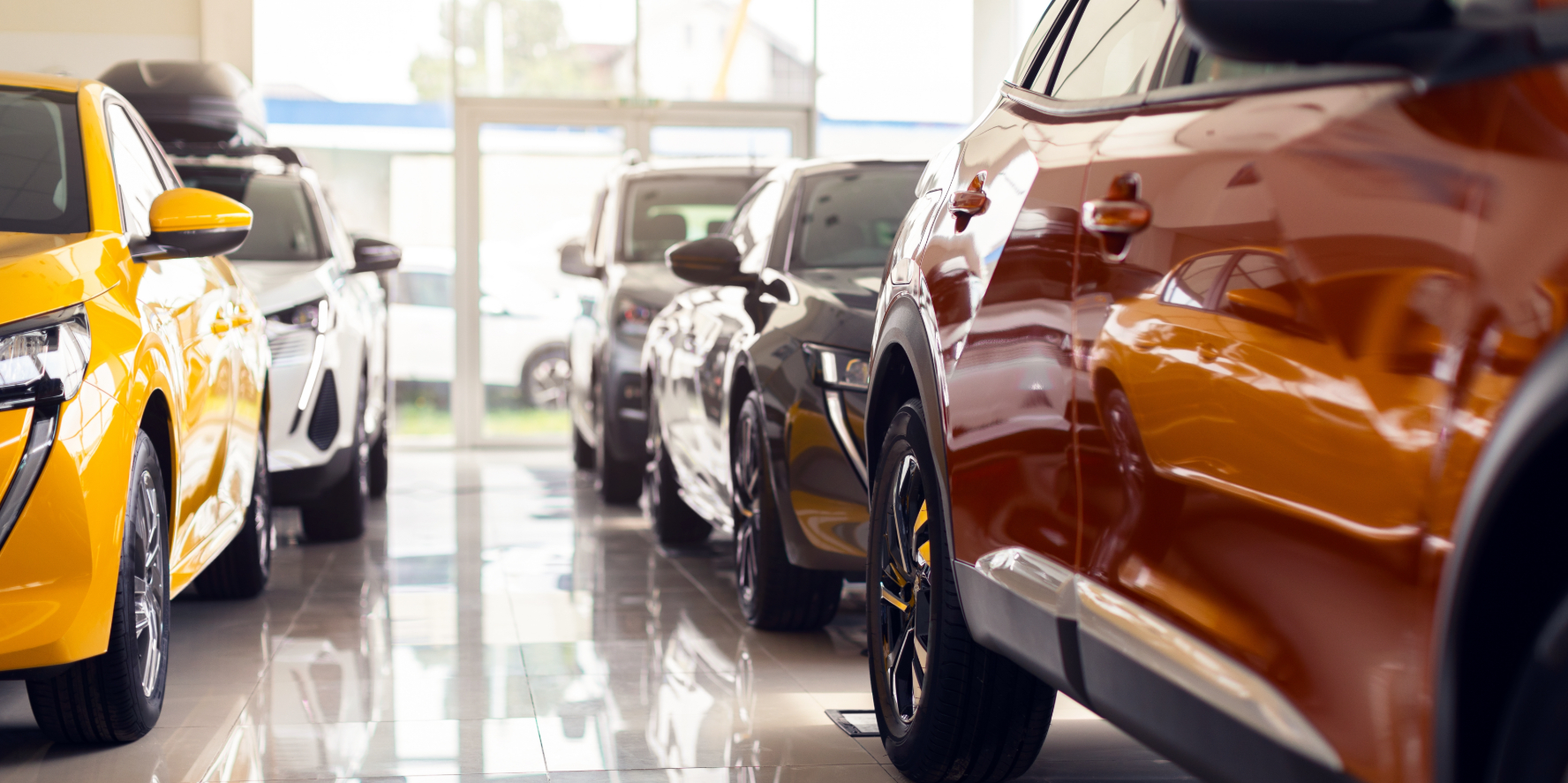 The interior showroom at a car dealership.