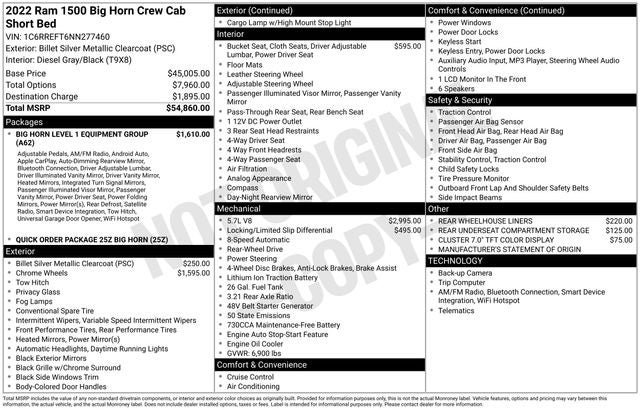 2022 RAM 1500 Big Horn Crew Cab 4x2 5'7' Box