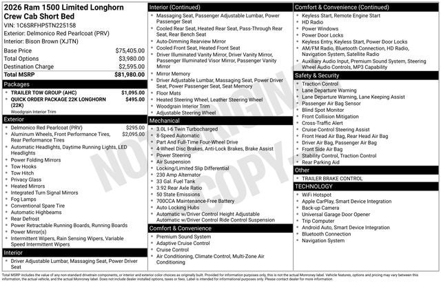 2026 RAM Ram 1500 RAM 1500 LIMITED LONGHORN CREW CAB 4X4 5'7' BOX
