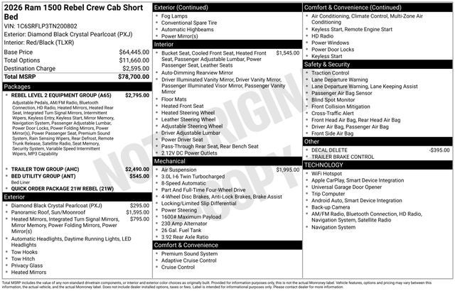 2026 RAM Ram 1500 RAM 1500 REBEL CREW CAB 4X4 5'7' BOX