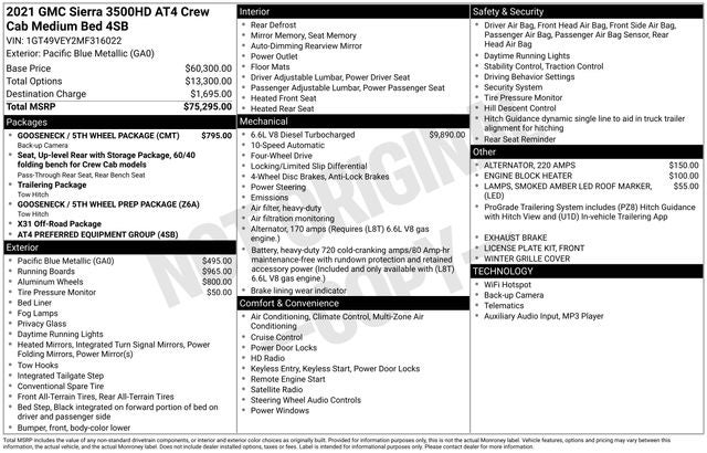 2021 GMC Sierra 3500HD 4WD Crew Cab Standard Bed AT4