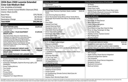 2026 RAM Ram 2500 RAM 2500 LARAMIE MEGA CAB 4X4 6'4' BOX