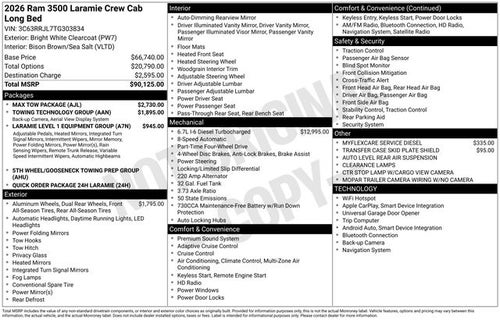 2026 RAM Ram 3500 RAM 3500 LARAMIE CREW CAB 4X4 8' BOX
